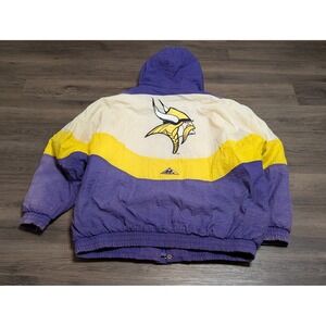 Vintage 90s Minnesota Vikings Apex One Pro Line Puffer Jacket XL Purple Gold NFL